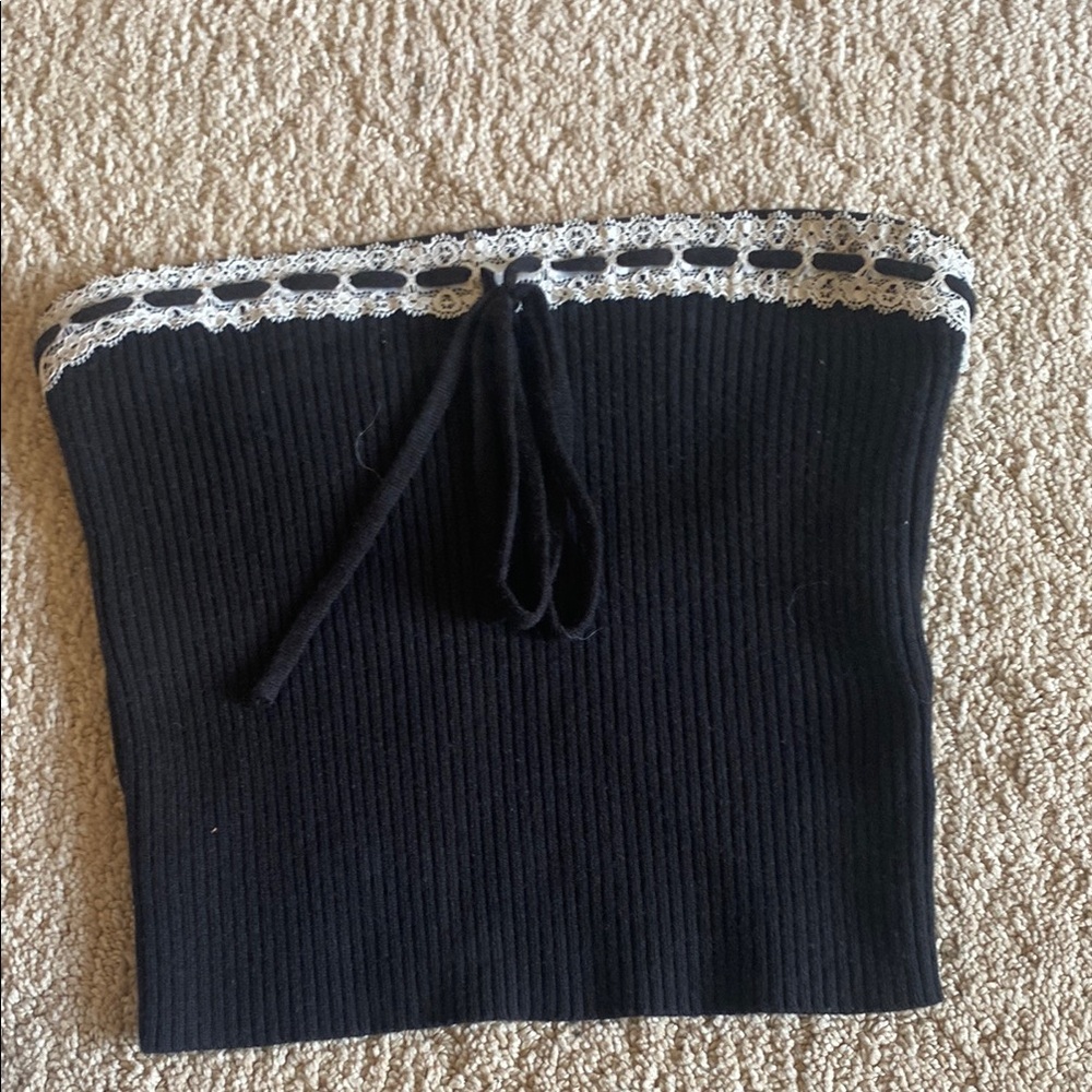 Black Tube Top with Lace Trim